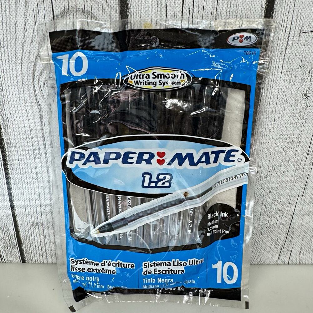 Paper Mate Black Ink Ballpoint Pens 1.2mm Medium Point Pack Of 10 2006